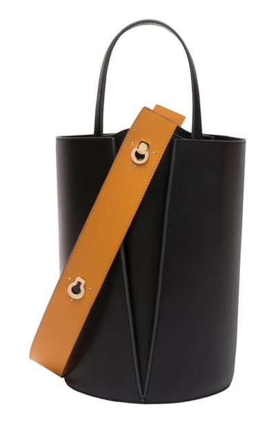 Shop Danse Lente Mini Lorna Leather Bucket Bag - Black In Black/ocra
