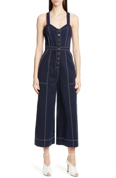 Shop Ulla Johnson Romy Wide Leg Crop Jumpsuit In Midnight