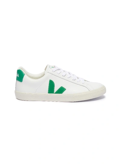 Shop Veja 'esplar' Leather Sneakers In White / Emeraude