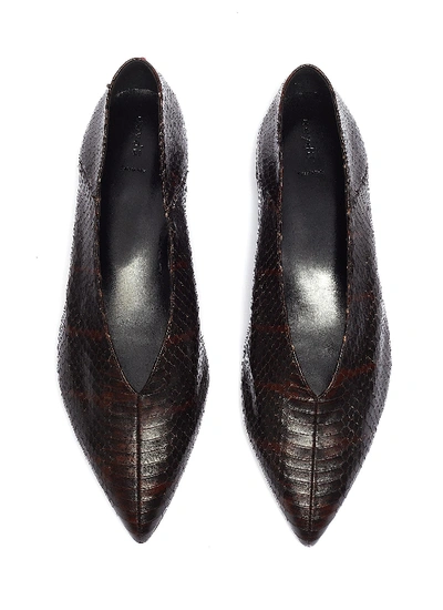 Shop Aeyde 'moa' Snake Embossed Choked-up Leather Flats In Chocolate / Snake-embossed