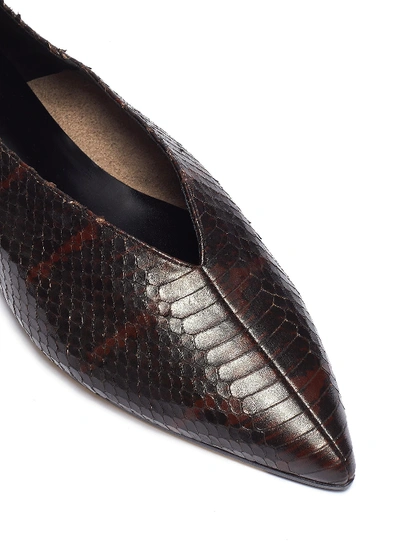 Shop Aeyde 'moa' Snake Embossed Choked-up Leather Flats In Chocolate / Snake-embossed
