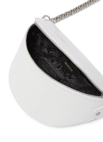 Shop Balenciaga 'souvenir Xxs' Logo Embossed Leather Bum Bag In White
