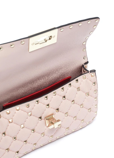 Shop Valentino 'rockstud Spike' Small Quilted Leather Shoulder Bag In Pale Pink