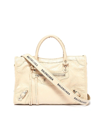 Balenciaga 'classic City' Logo Strap Small Leather Shoulder Bag In Light  Beige | ModeSens