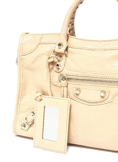 Shop Balenciaga 'classic City' Logo Strap Small Leather Shoulder Bag In Light Beige