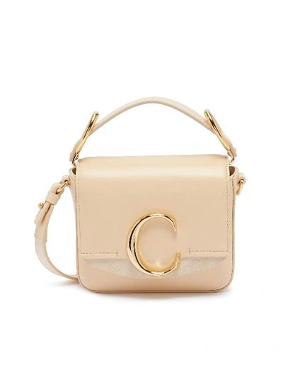 Shop Chloé ' C' Suede Panel Mini Leather Top Handle Bag In Blondie Beige