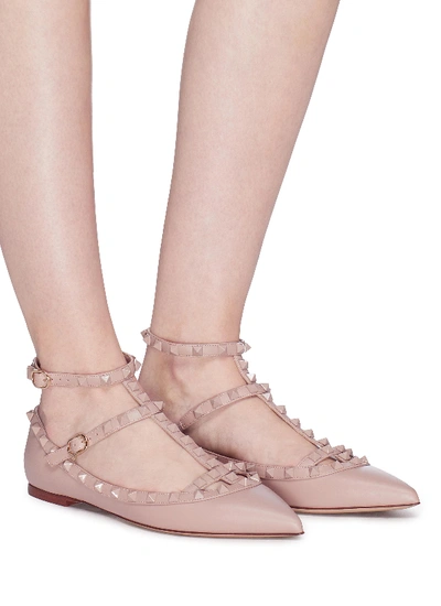 Shop Valentino 'rockstud' Caged Leather Flats In Poudre