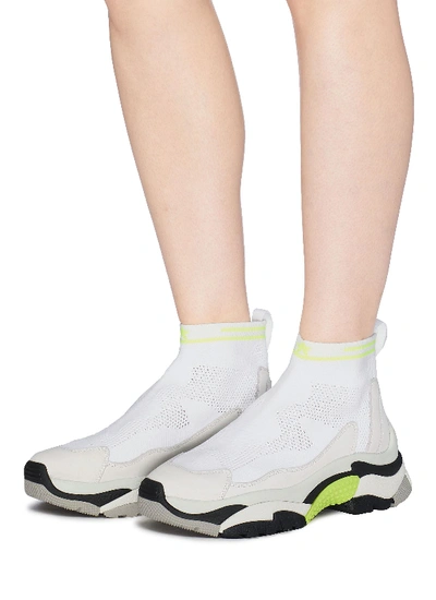 Shop Ash 'addict Stretch' Chunky Outsole Sock Knit High Top Sneakers In White / Fluo Yellow / White