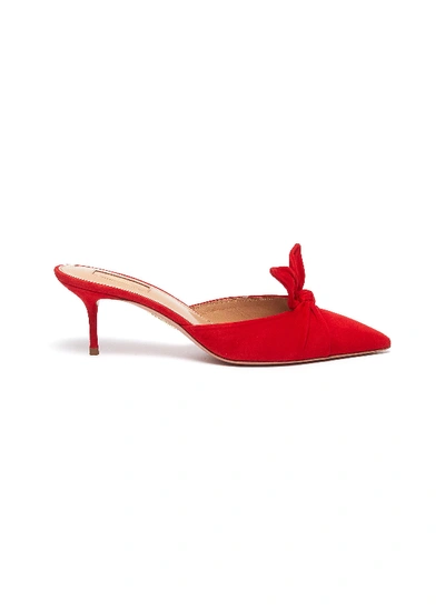 Shop Aquazzura 'deneuve' Bow Suede Mules In Red