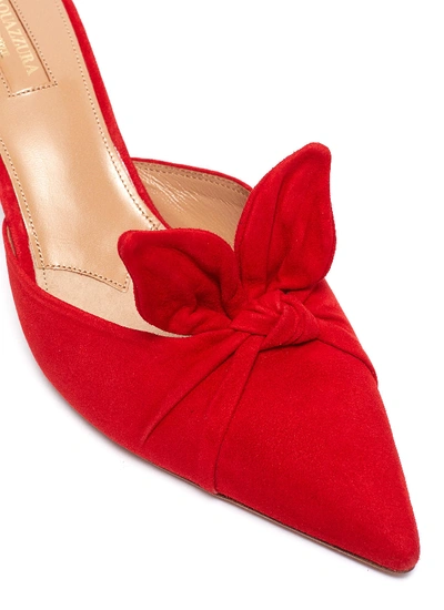 Shop Aquazzura 'deneuve' Bow Suede Mules In Red