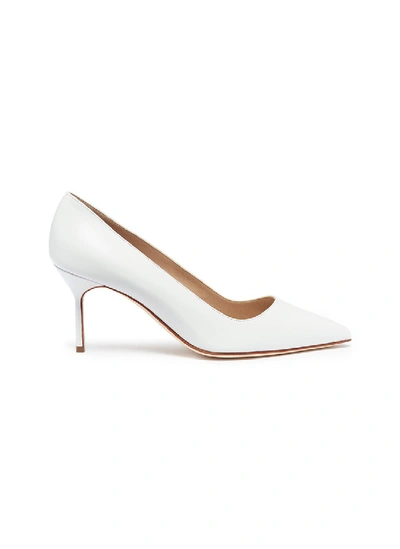 Shop Manolo Blahnik 'bb' Calfskin Leather Pumps In White / Leather