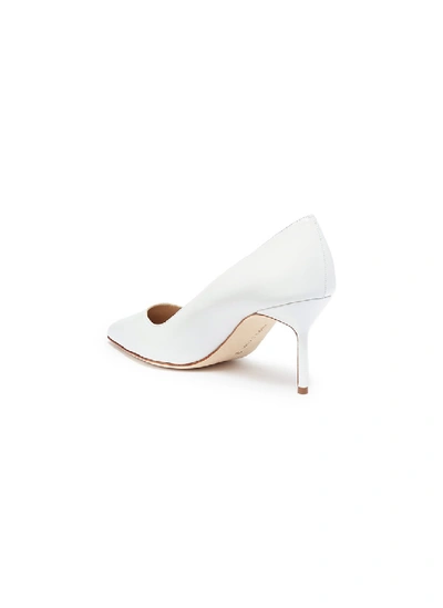 Shop Manolo Blahnik 'bb' Calfskin Leather Pumps In White / Leather