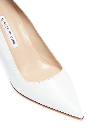 Shop Manolo Blahnik 'bb' Calfskin Leather Pumps In White / Leather