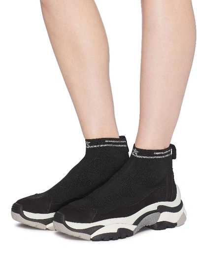 Shop Ash 'addict Stretch' Chunky Outsole Sock Knit High Top Sneakers In Black / Silver