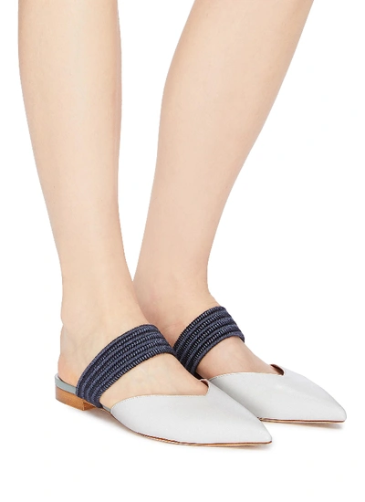 Shop Malone Souliers 'maisie' Braided Band Leather Slides In White / Navy