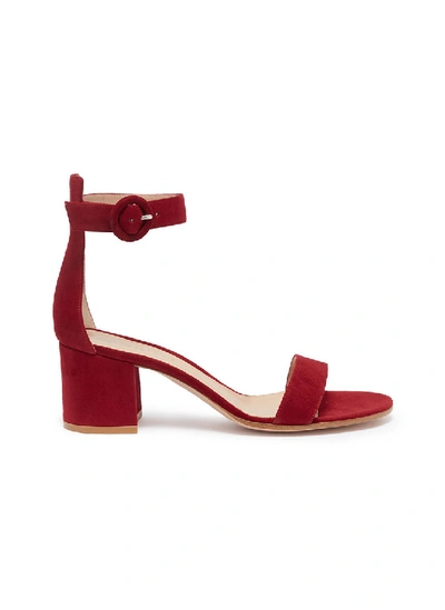 Shop Gianvito Rossi 'versilia' Ankle Strap Suede Sandals In Wine Red