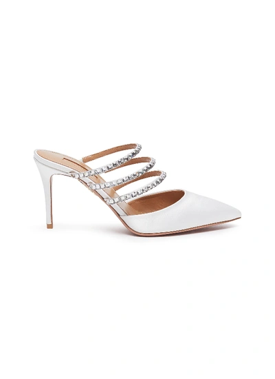 Shop Aquazzura 'donata' Swarovski Crystal Strappy Satin Mules