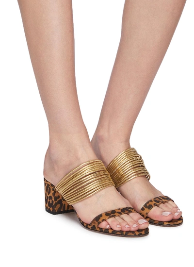 Shop Aquazzura 'rendez Vous' Metallic Strap Jaguar Print Suede Sandals