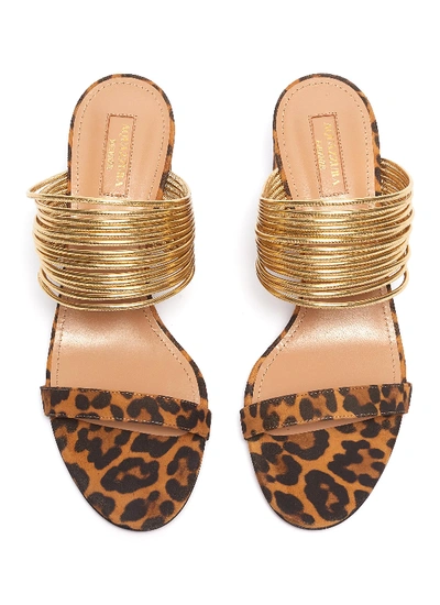 Shop Aquazzura 'rendez Vous' Metallic Strap Jaguar Print Suede Sandals