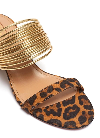 Shop Aquazzura 'rendez Vous' Metallic Strap Jaguar Print Suede Sandals