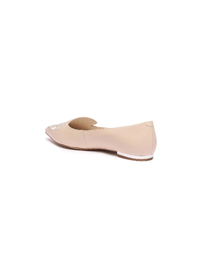 Shop Sophia Webster 'bibi Butterfly' Wing Embroidered Leather Flats In Nude / Silver / Leather