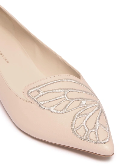 Shop Sophia Webster 'bibi Butterfly' Wing Embroidered Leather Flats In Nude / Silver / Leather