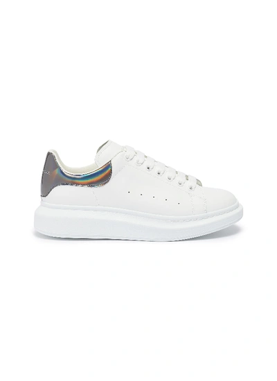 Shop Alexander Mcqueen 'oversized Trainer' In Leather With Holographic Collar In White / Grey Holographic