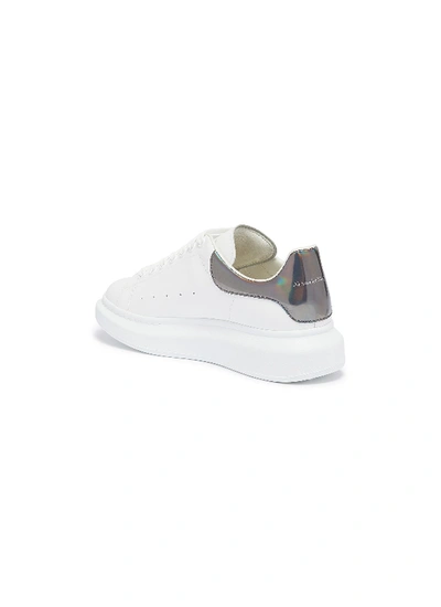 Shop Alexander Mcqueen 'oversized Trainer' In Leather With Holographic Collar In White / Grey Holographic