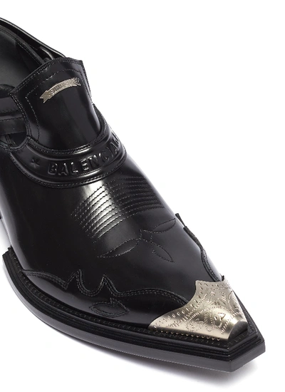 Shop Balenciaga 'jive' Logo Embossed Metallic Toe Cap Leather Booties In Black