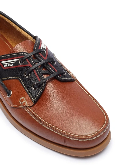 Shop Prada Leather Deck Shoes In Tan
