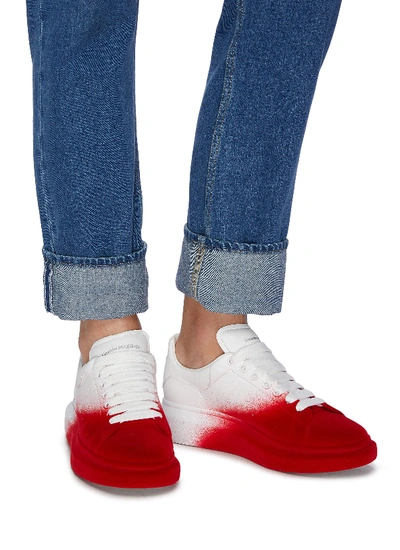 Shop Alexander Mcqueen 'oversized Sneaker' In Colourblock Flocked Leather In White / Red