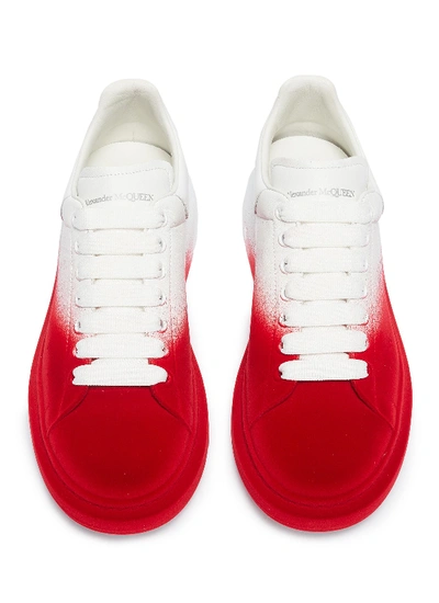 Shop Alexander Mcqueen 'oversized Sneaker' In Colourblock Flocked Leather In White / Red
