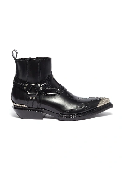 Shop Balenciaga 'jive' Logo Embossed Metallic Toe Cap Leather Boots