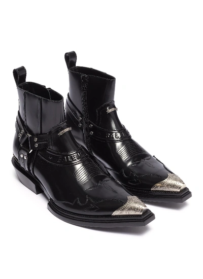 Shop Balenciaga 'jive' Logo Embossed Metallic Toe Cap Leather Boots