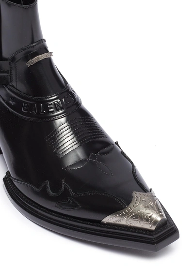 Shop Balenciaga 'jive' Logo Embossed Metallic Toe Cap Leather Boots