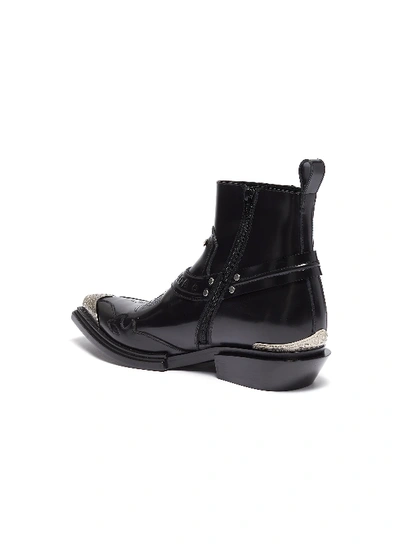 Shop Balenciaga 'jive' Logo Embossed Metallic Toe Cap Leather Boots