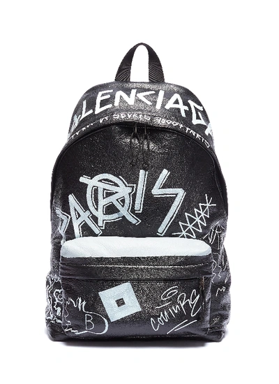 Shop Balenciaga 'explorer' Graffiti Print Leather Backpack