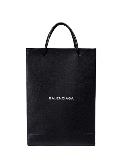 Shop Balenciaga 'north-south' Logo Print Medium Leather Tote Bag