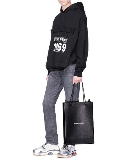 Shop Balenciaga 'north-south' Logo Print Medium Leather Tote Bag