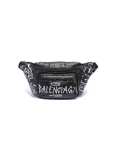 Shop Balenciaga 'explorer' Graffiti Print Leather Belt Bag