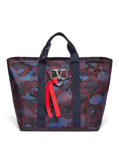 Shop Valentino Garavani 'vltn Grid' Print Vring Camouflage Tote Bag