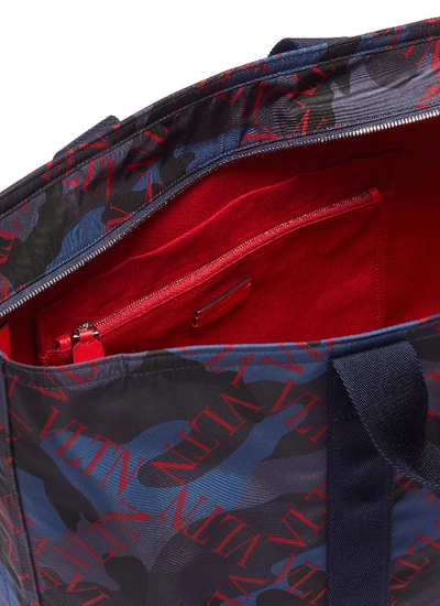 Shop Valentino Garavani 'vltn Grid' Print Vring Camouflage Tote Bag