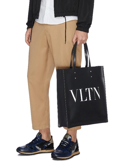 Shop Valentino 'vltn' Logo Print Leather Tote Bag