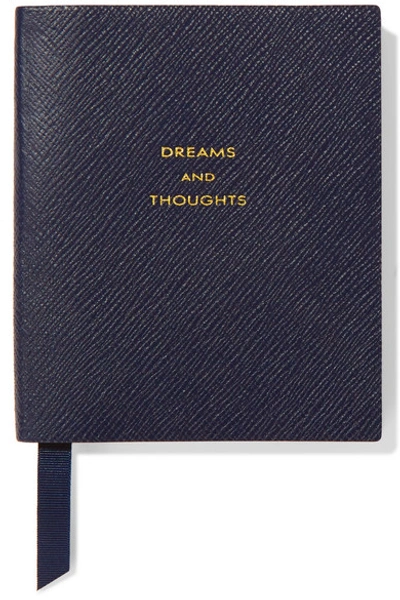 Shop Smythson Panama Dreams And Thoughts Textured-leather Notebook In Navy