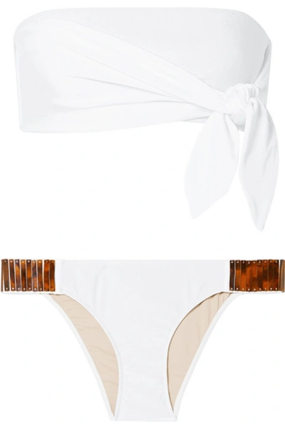 Shop Adriana Degreas Embellished Knotted Bandeau Bikini In White