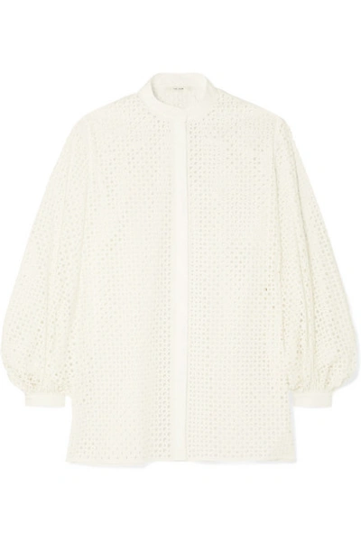 Shop The Row Vara Laser-cut Cotton-blend Blouse In White