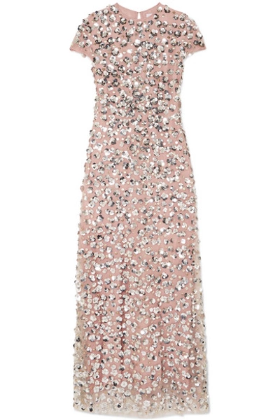 Shop Carolina Herrera Embellished Tulle Gown In Silver