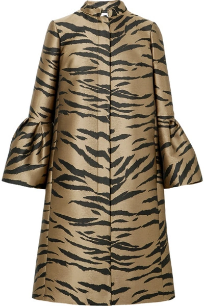 Shop Carolina Herrera Tiger-jacquard Coat In Brown