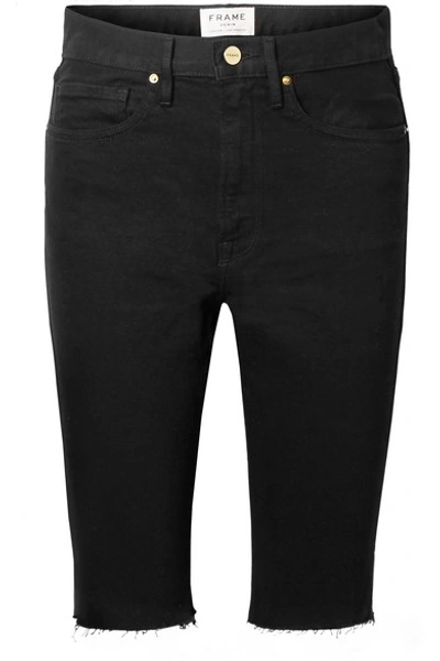 Shop Frame Le Vintage Bermuda Frayed Denim Shorts In Black