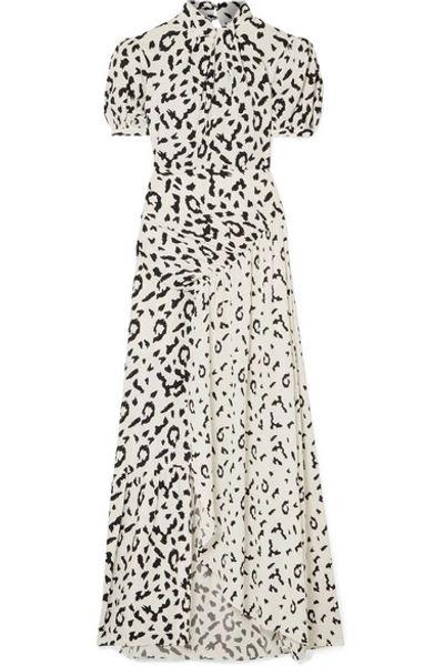 Shop Self-portrait Open-back Ruched Leopard-print Jersey Maxi Dress In Cream